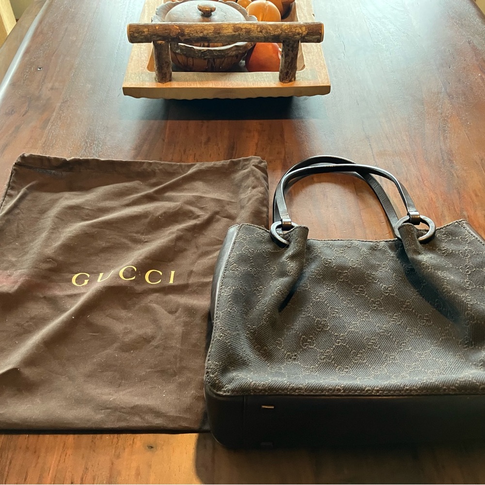 Gucci Brown DENIM Signature Tote with Pouch WITH COA - Picture 5 of 14